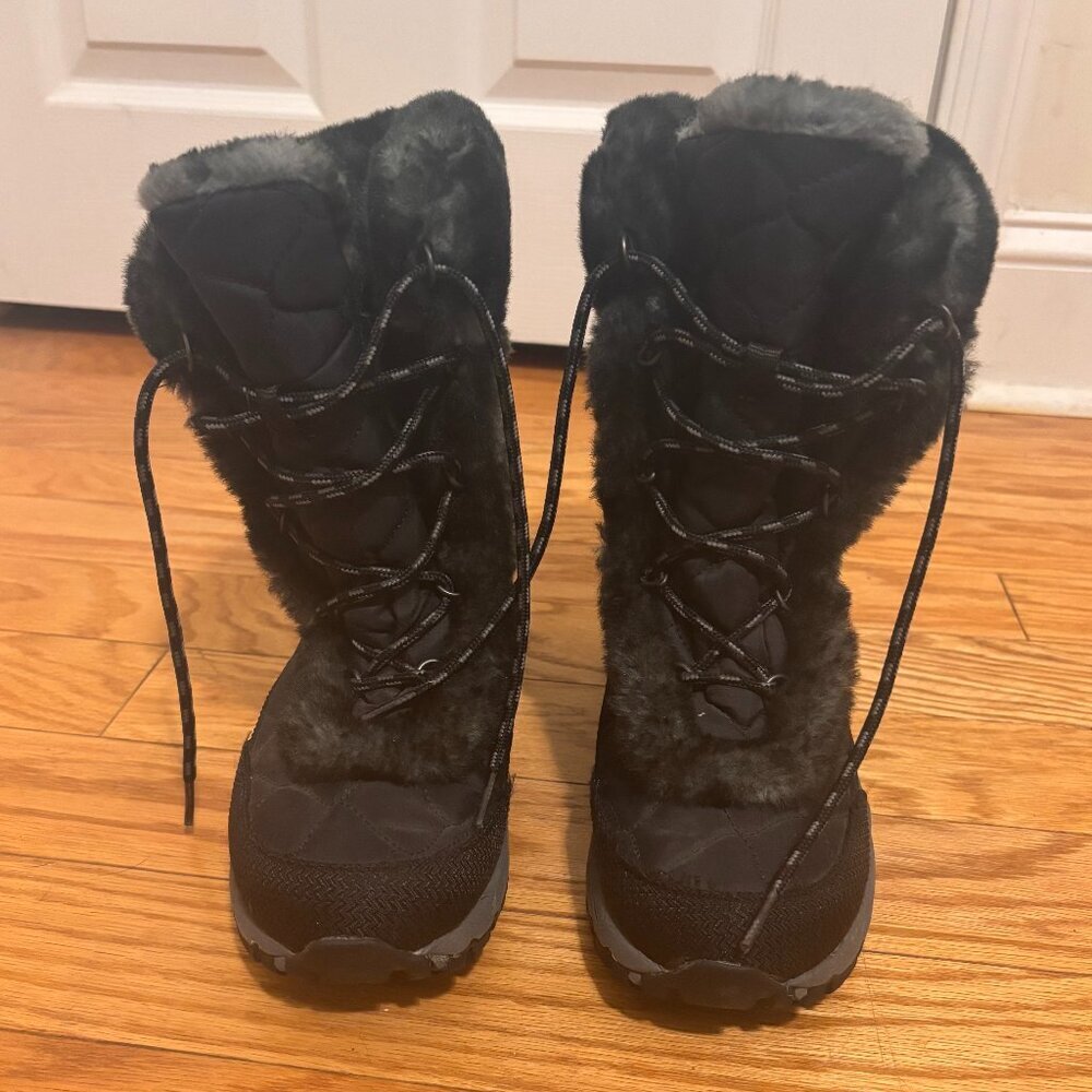 Ll Bean Women's Black Faux-Fur Winter Lace-Up Boots Sz 8